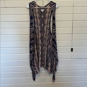 Charming Charlie Beige and Navy Patterned Vest